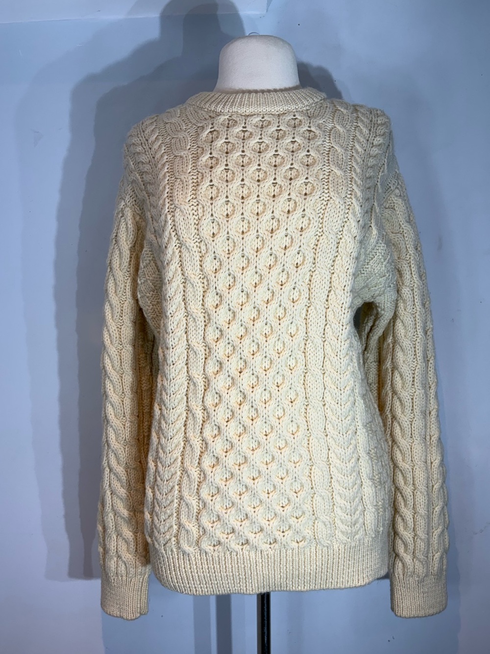 L.L.Bean Irish Cable Knit 100% Wool Sweater Cream Medium NWOT